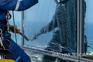 Wathab Jeddah team performing Glass Facade Cleaning in Al Ghadeer, Jeddah
