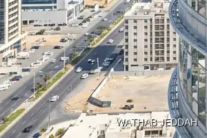 Wathab Jeddah team performing Glass Facade Cleaning in Al Hamra, Jeddah