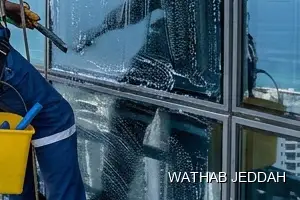 Glass Facade Cleaning results after completion in Al Kawthar, Jeddah