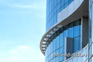 Wathab Jeddah team performing Glass Facade Cleaning in Al Khalij, Jeddah