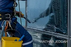 Glass Facade Cleaning results after completion in Al Naeem, Jeddah