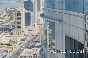Wathab Jeddah team performing Glass Facade Cleaning in Al Naseem, Jeddah
