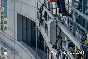 Wathab Jeddah team performing Glass Facade Cleaning in Al Waziriyah, Jeddah